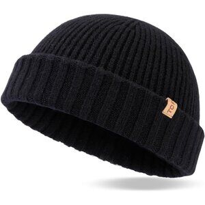Unisex Black Merino Wool Short Beanie - Comfortable & Versatile Winter Accessory